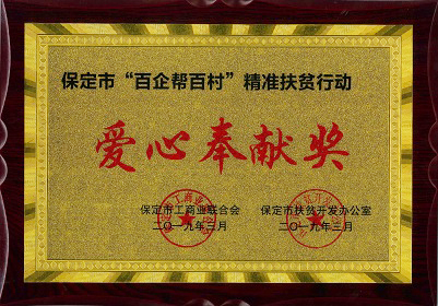 保定市“百企帮百村”爱心奉献奖